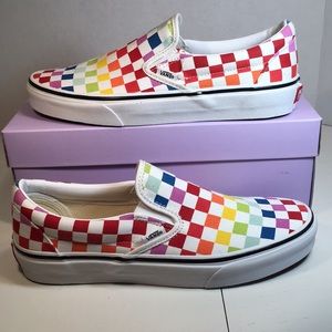 NWT Vans Classic Slip-Ons in Multicolored Checkerboard Pattern Women’s 7